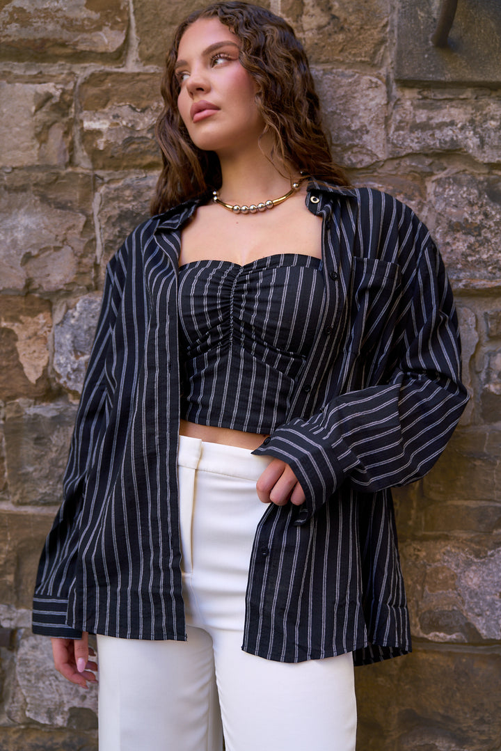 Striped  2 Piece Crop Top and Shirt Set
