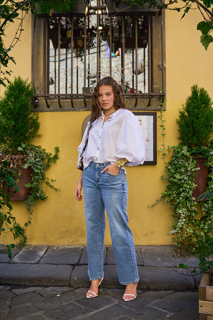 Puff Sleeve Poplin Top