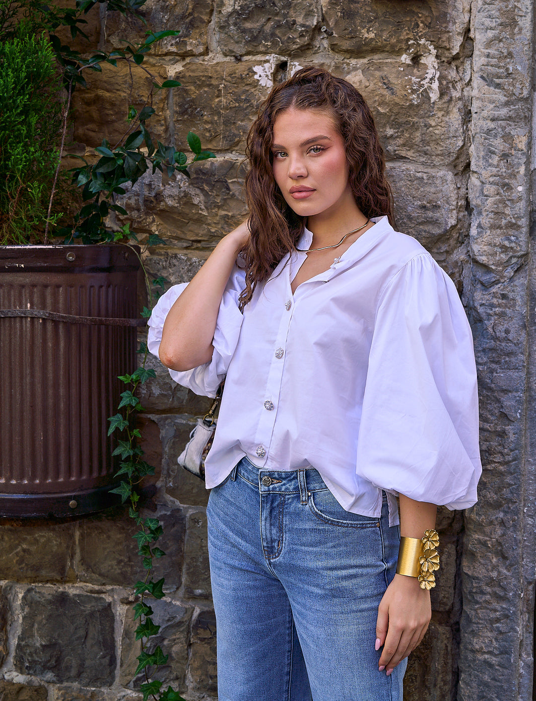 Puff Sleeve Poplin Top