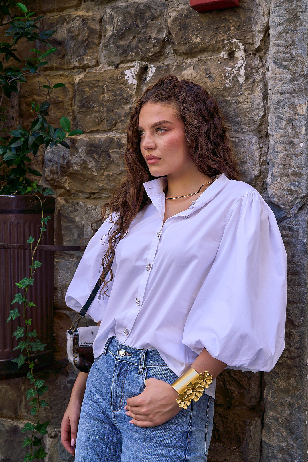 Puff Sleeve Poplin Top