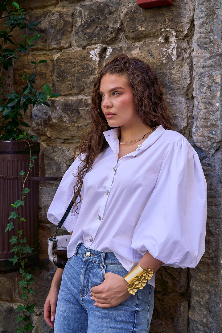 Puff Sleeve Poplin Top