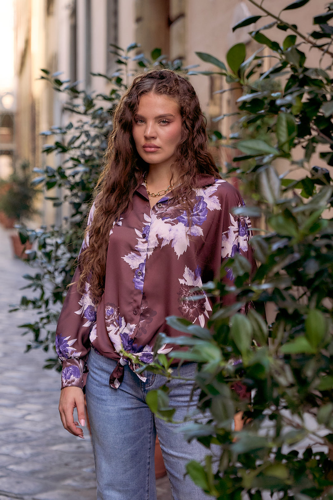 Elena Satin Floral Blouse