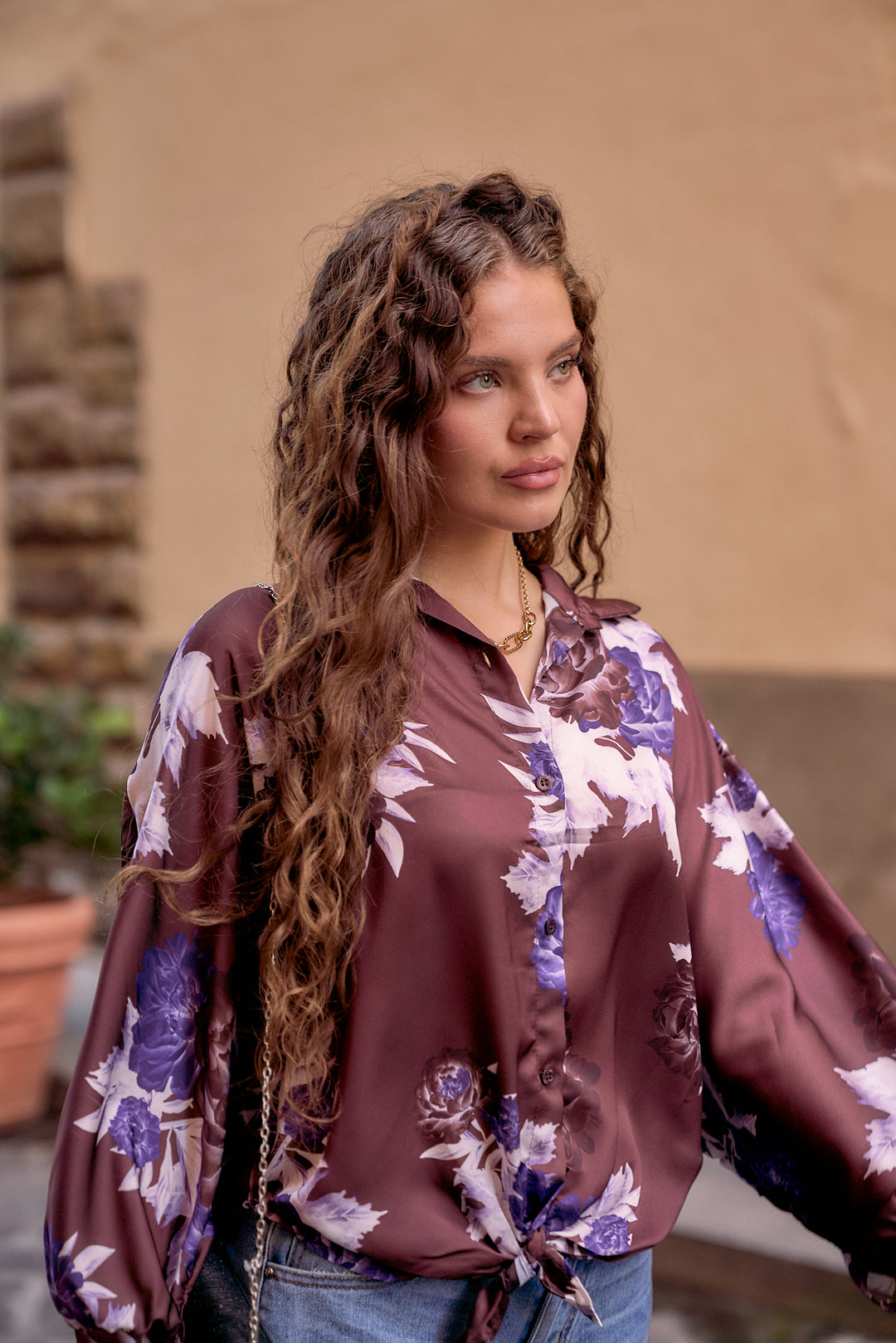 Elena Satin Floral Blouse