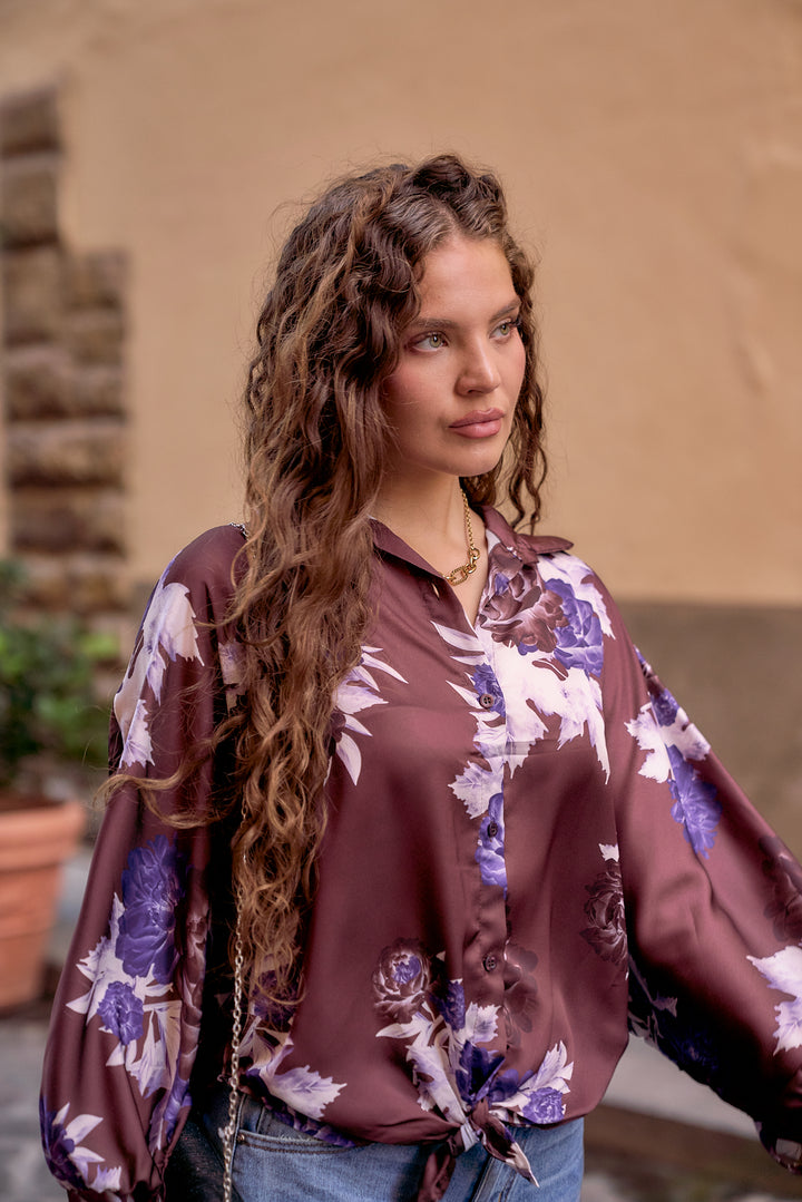 Elena Satin Floral Blouse