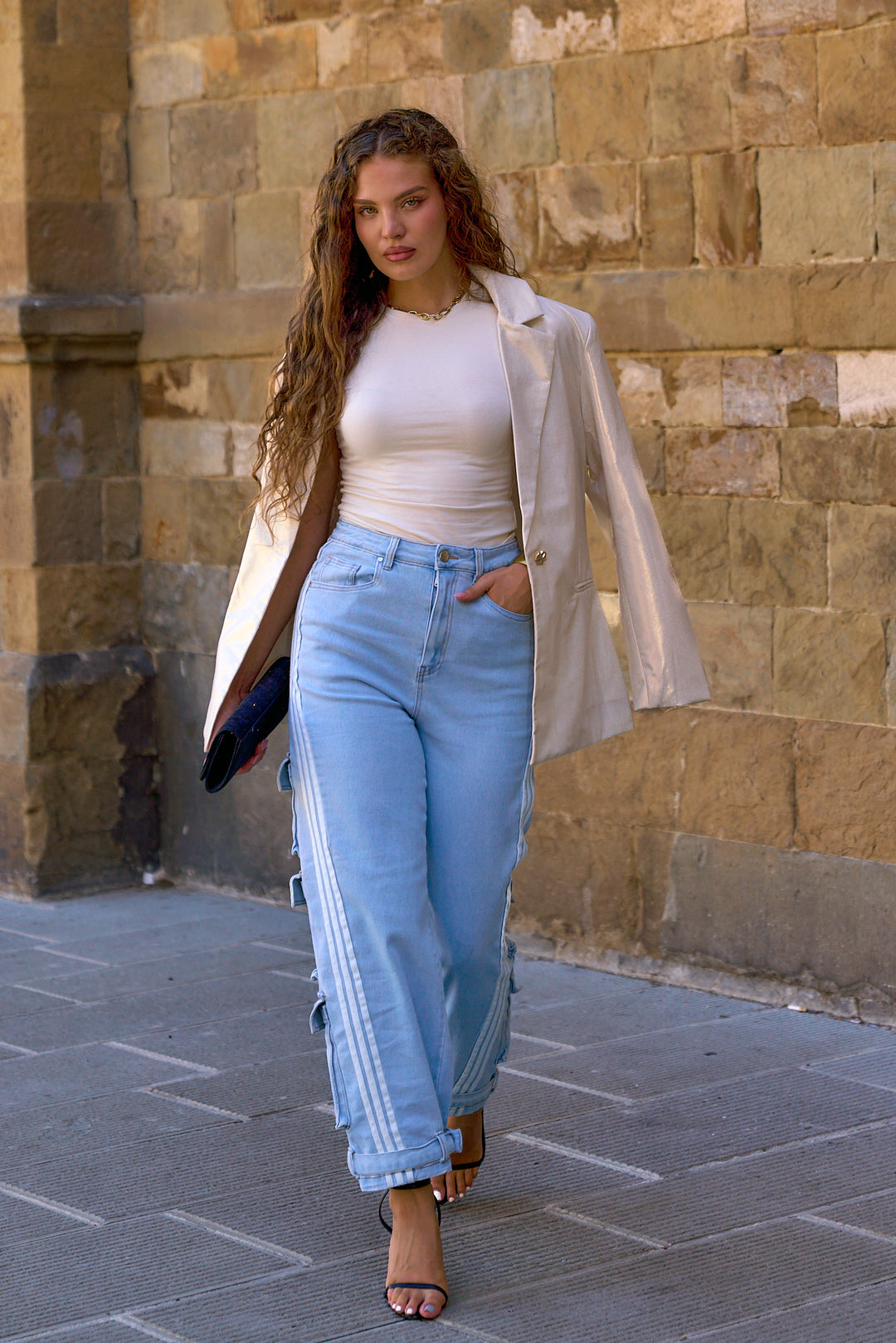 Caderas Anchas Pantalones Cadera Alta Vaqueros De Pierna Ancha