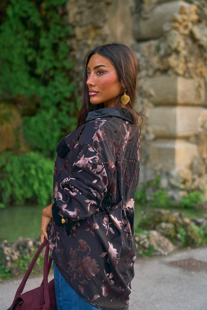 Floral Printed Velvet Oversize Top