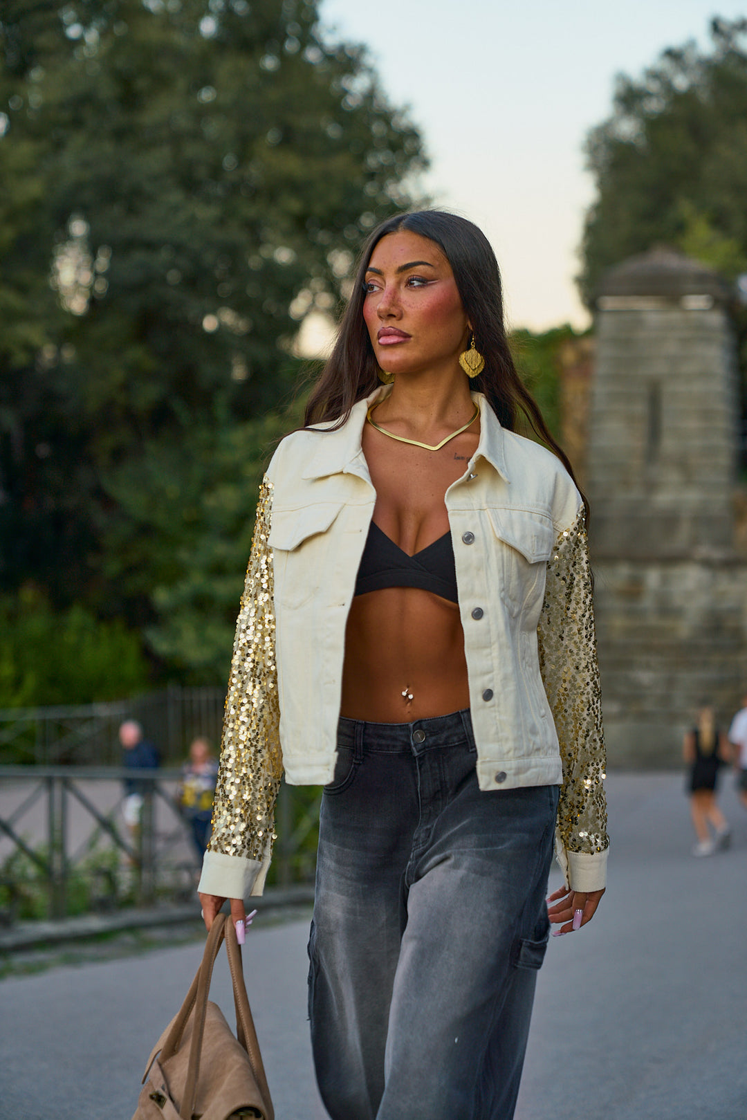 Sequin Sleeve Denim Jacket