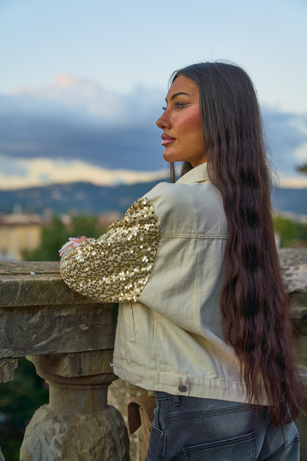 Sequin Sleeve Denim Jacket