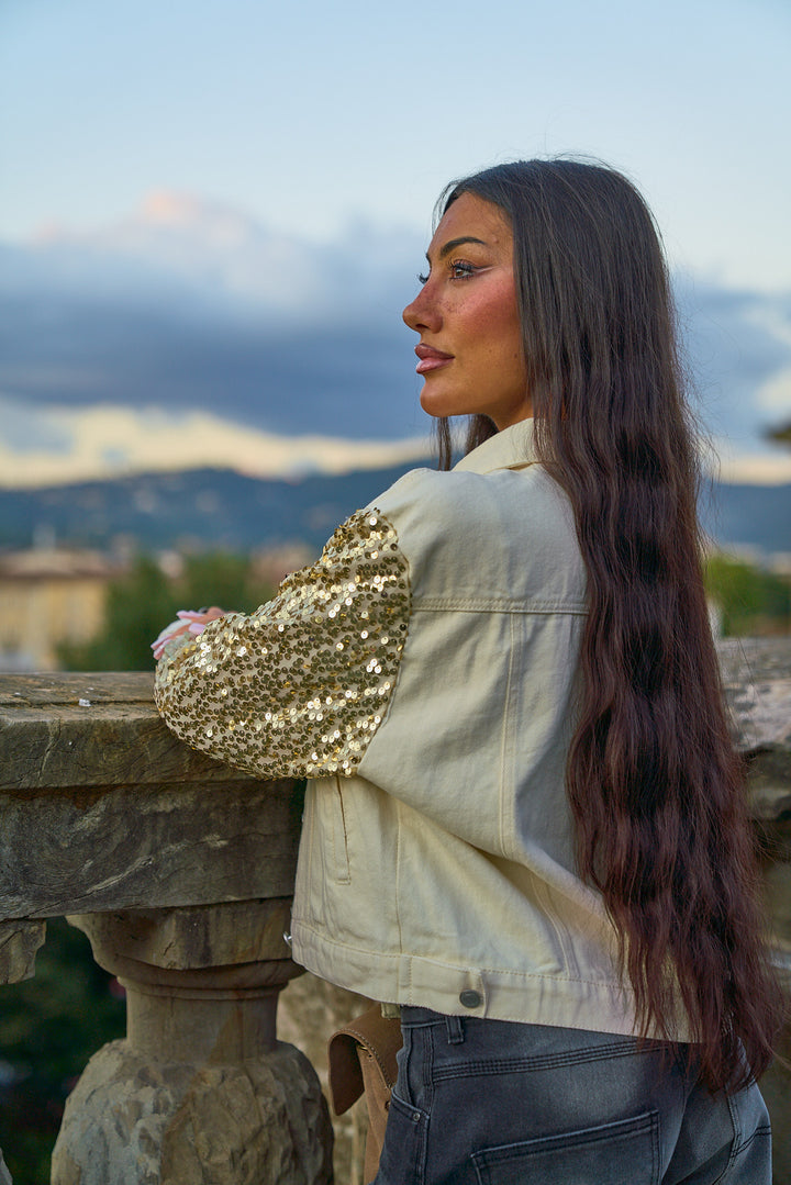Sequin Sleeve Denim Jacket
