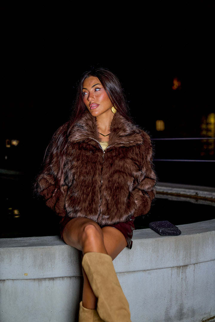 Celeste Mocha Luxe Fur Coat