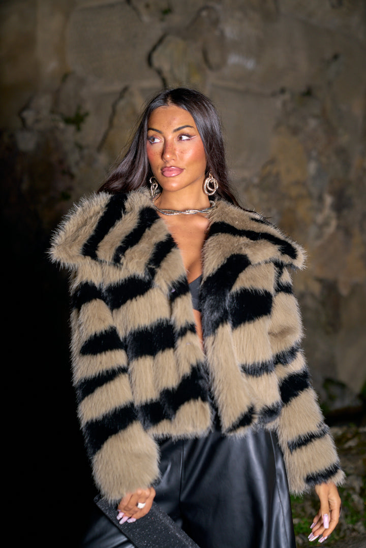 Adriana Striped Faux Fur Jacket