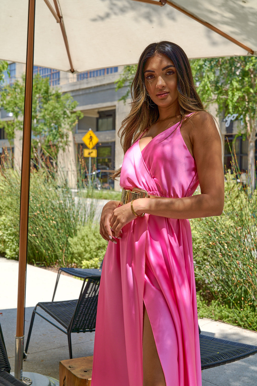 silk maxi dress with slit Eden Silk Ruffle Slit Maxi Dress