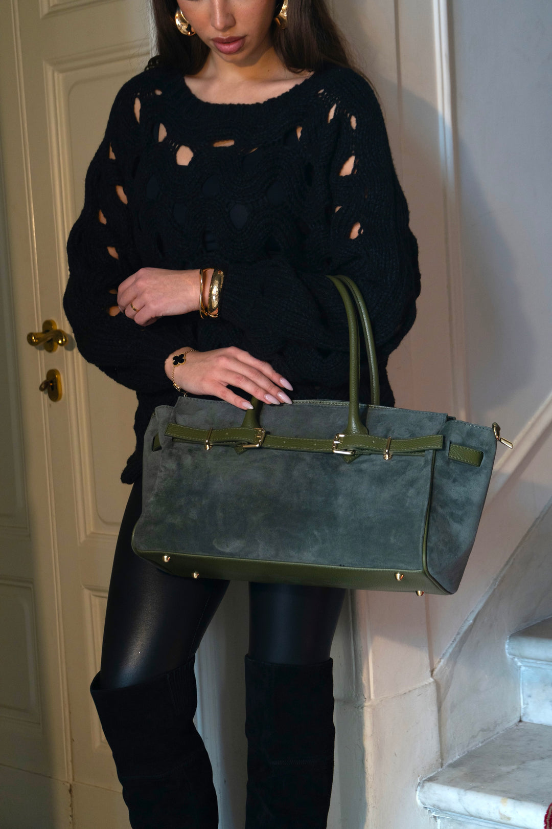 Bolso tote de piel de ante estructurada