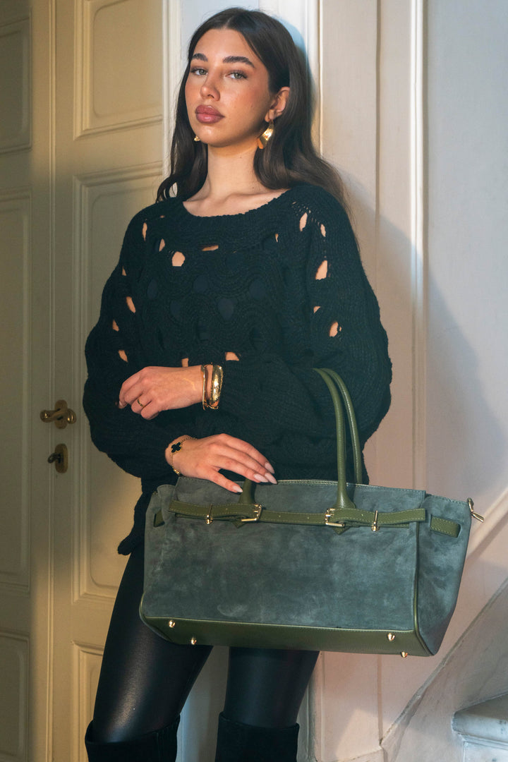 Bolso tote de piel de ante estructurada