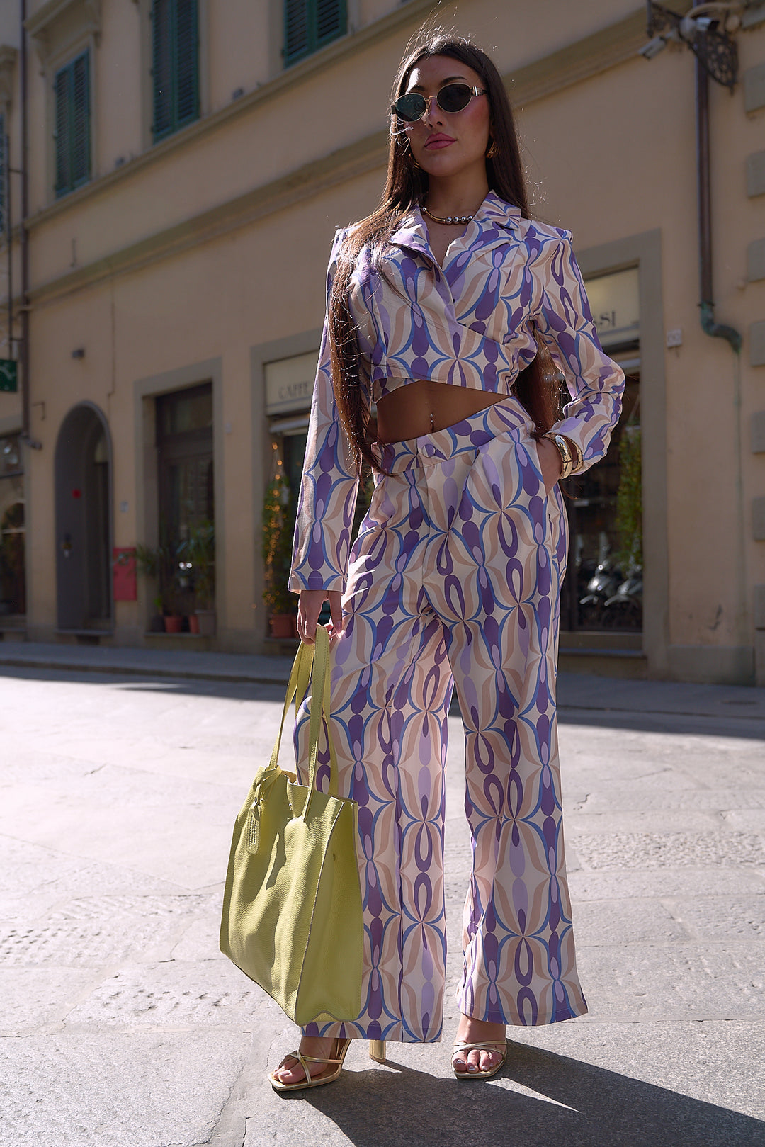 Printed Crop Top and Wide-Leg Pants Set