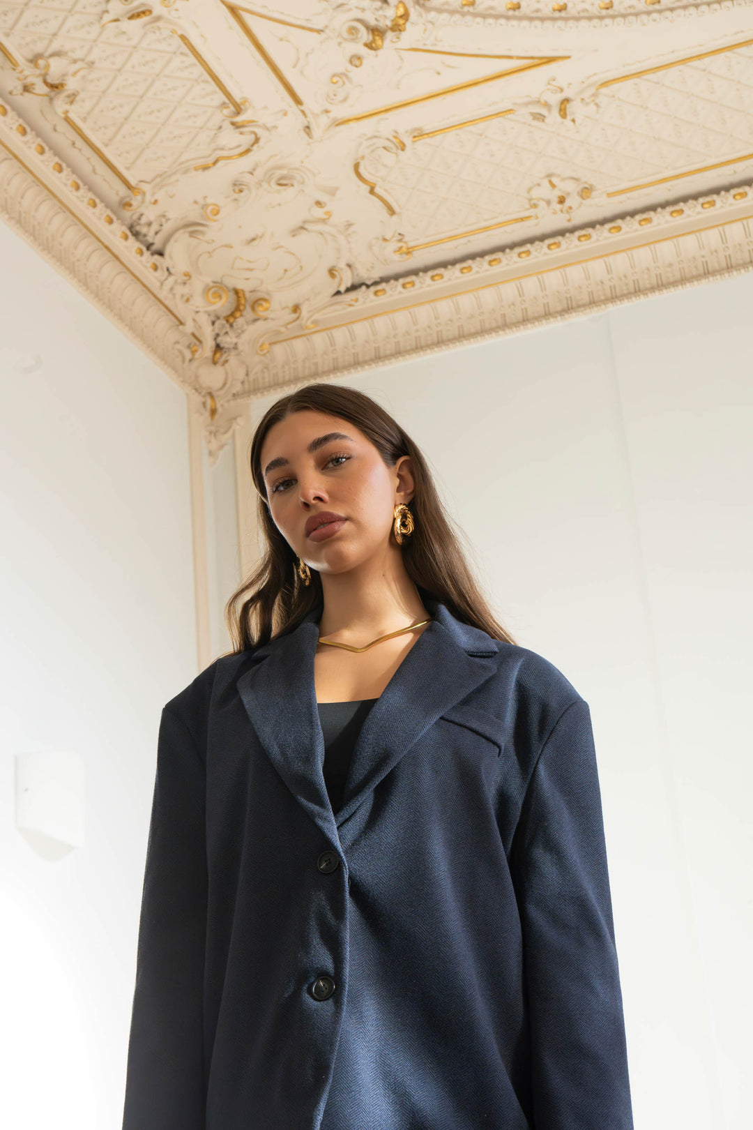 Tailored Single-Button Blazer with Lace Trim