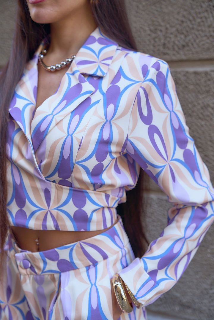 Printed Crop Top and Wide-Leg Pants Set