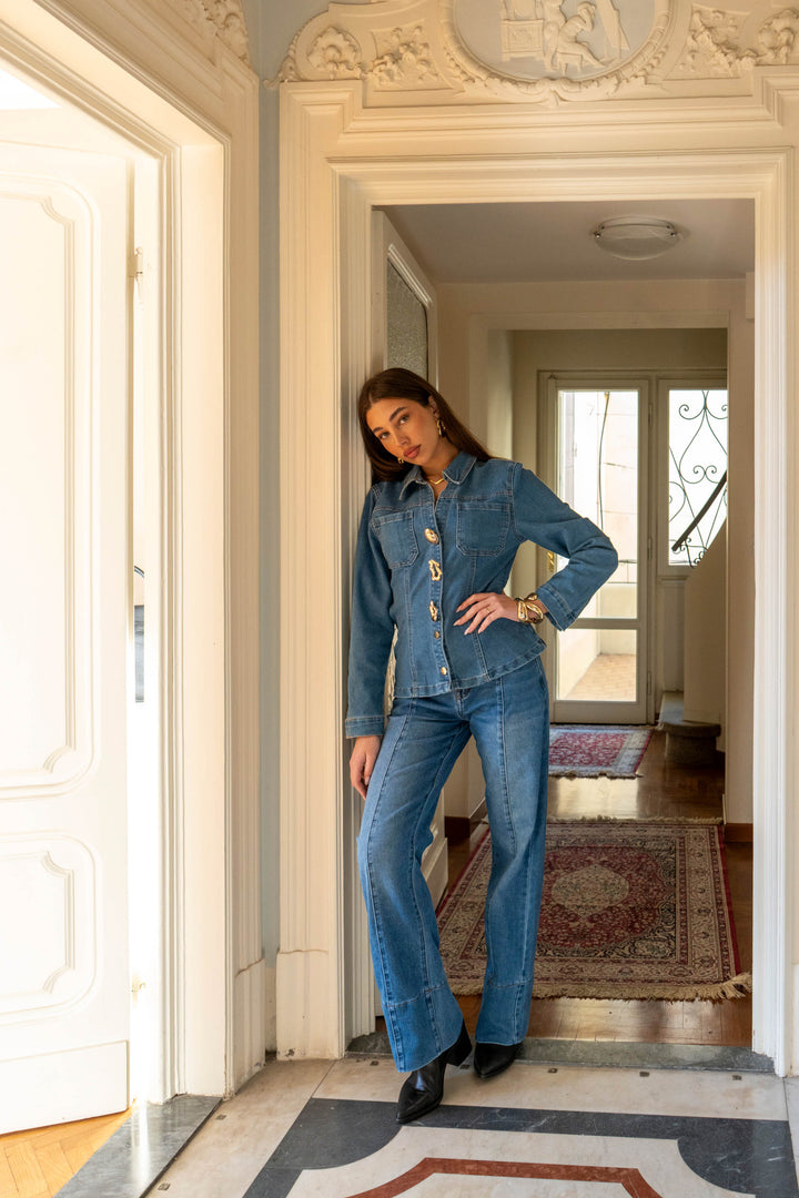 High-Waist Straight Leg Denim Jeans