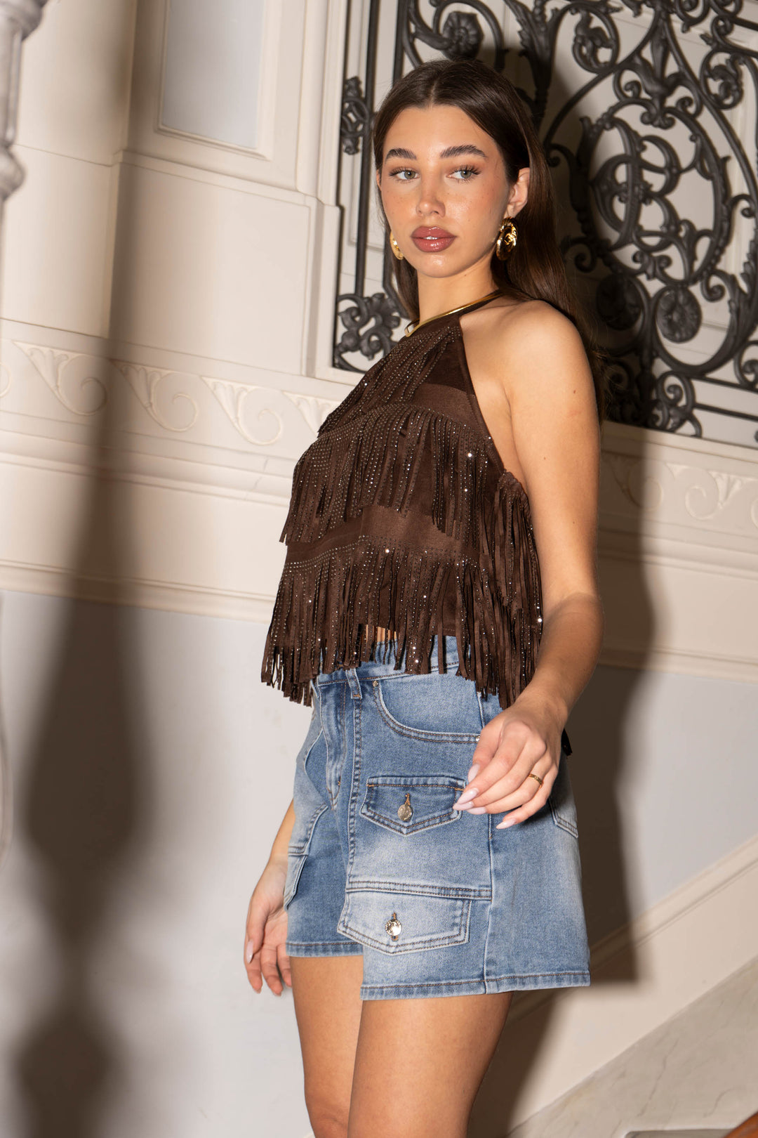 Fringe Halter Neck Top