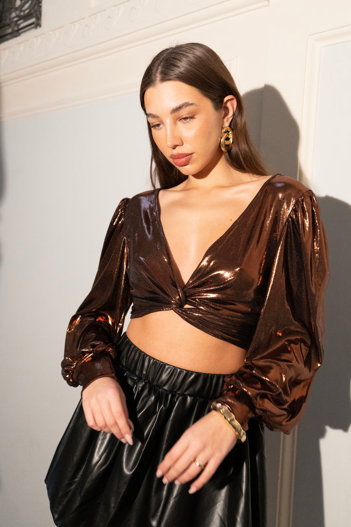 Metallic Twist Front Long Sleeve Top