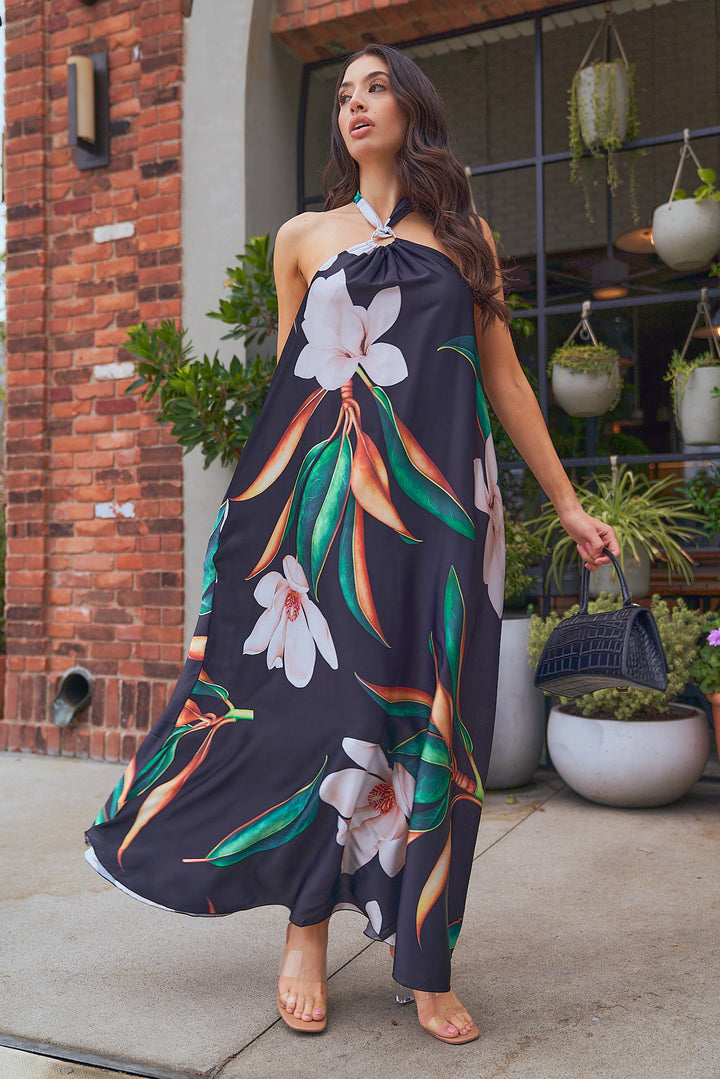 Halter Neckline Floral Print Dress