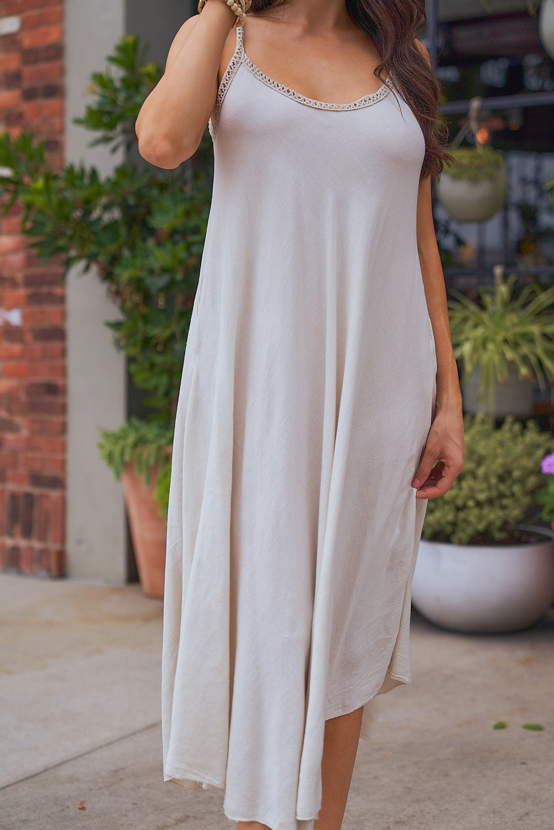 Linen Flowy Midi Dress L / BurlyWood Linen Flowy Midi Dress L / BurlyWood