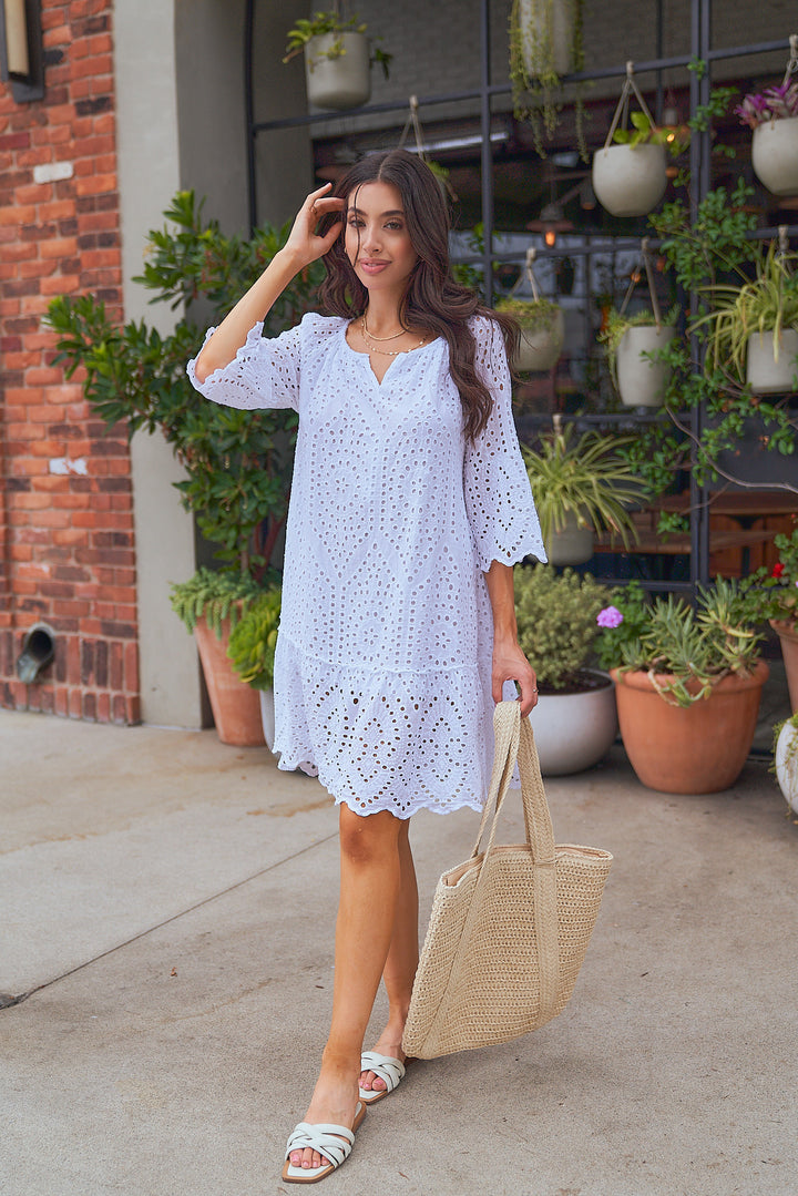 Embroidered 3/4 Sleeve Dress