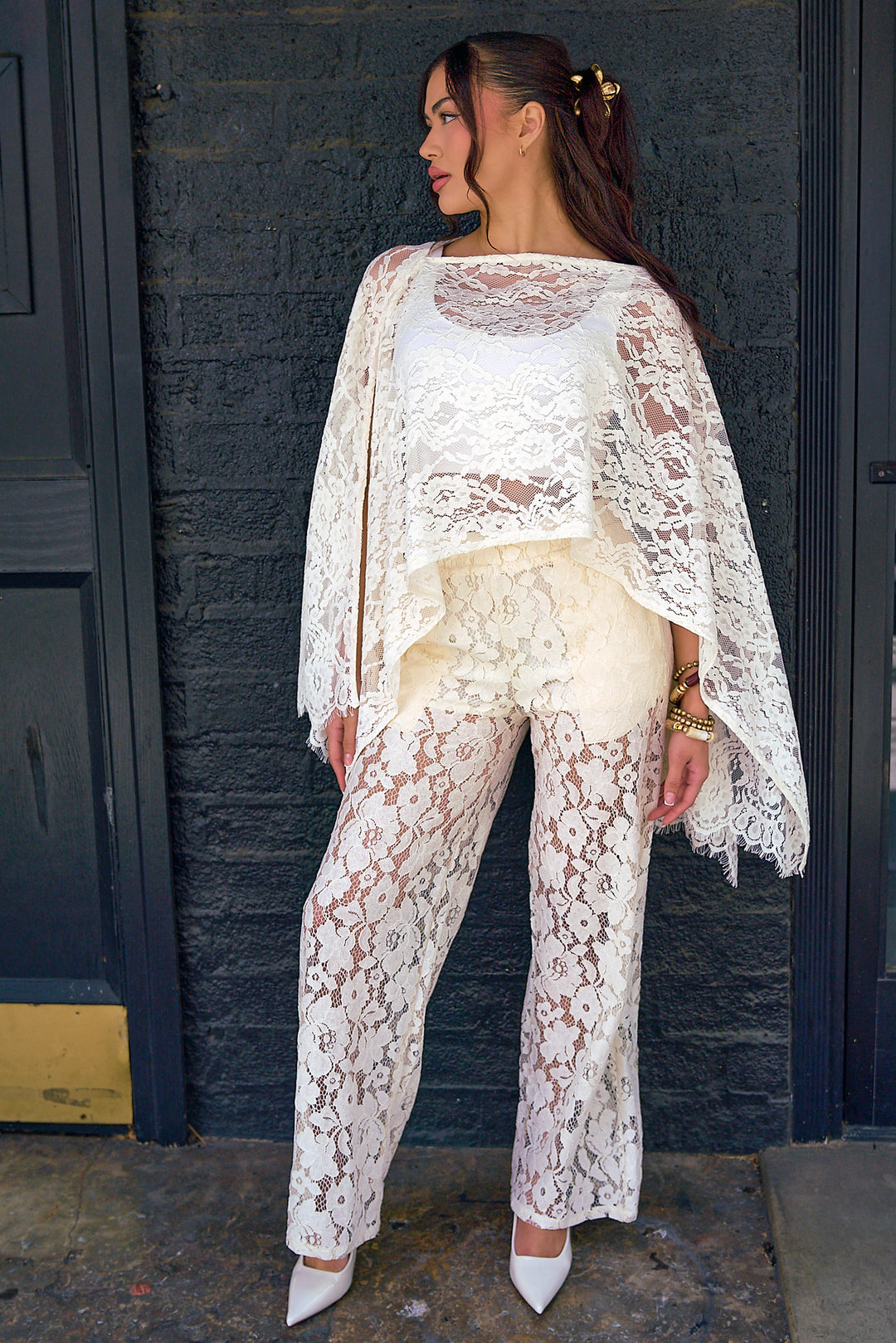 Lace Asymmetrical Top and Pants Set