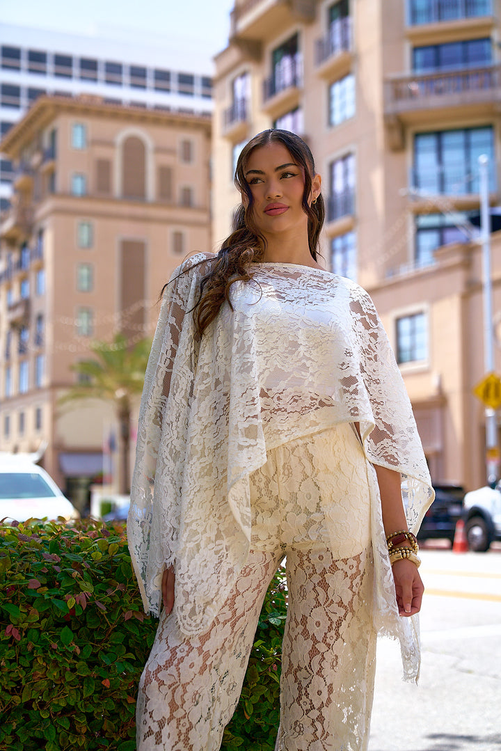Lace Asymmetrical Top and Pants Set