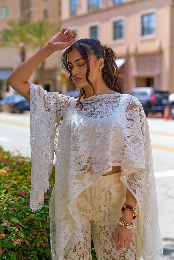 Lace Asymmetrical Top and Pants Set