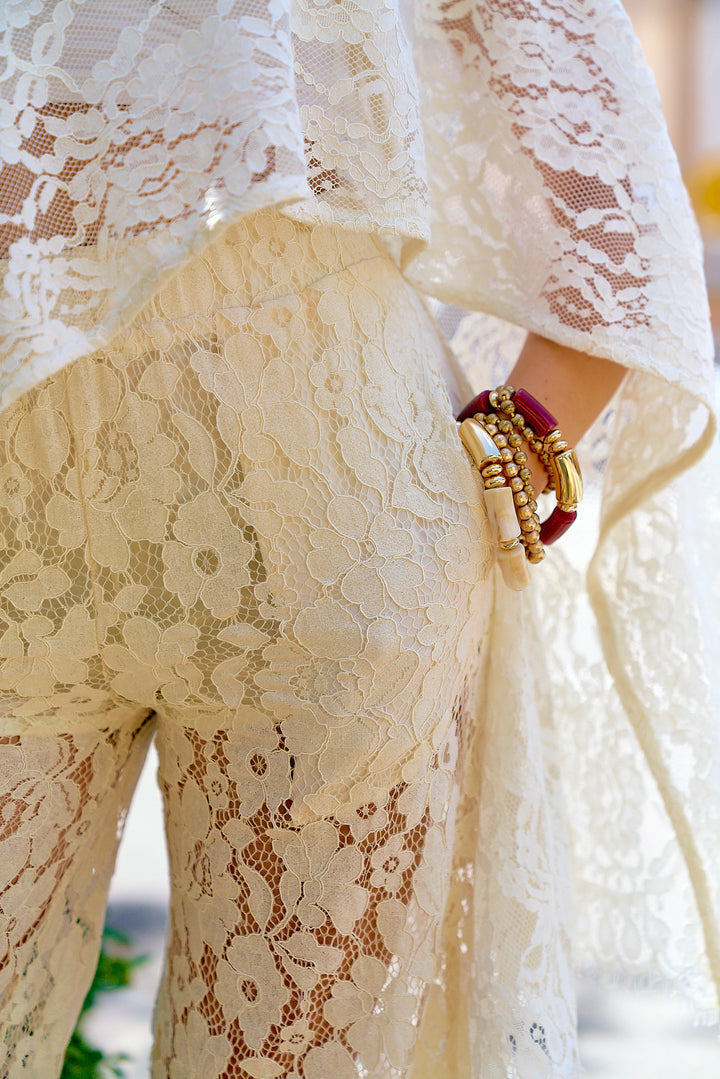 Lace Asymmetrical Top and Pants Set