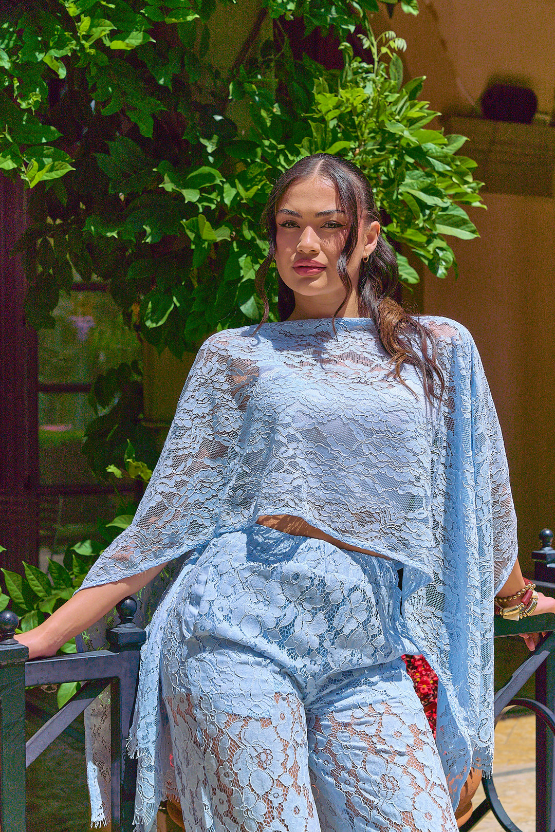 Lace Asymmetrical Top and Pants Set