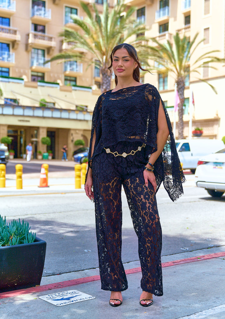 Lace Asymmetrical Top and Pants Set