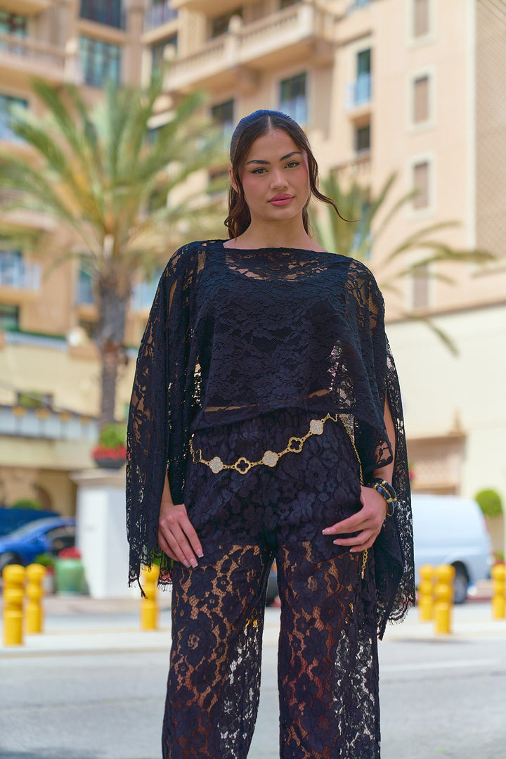 Lace Asymmetrical Top and Pants Set