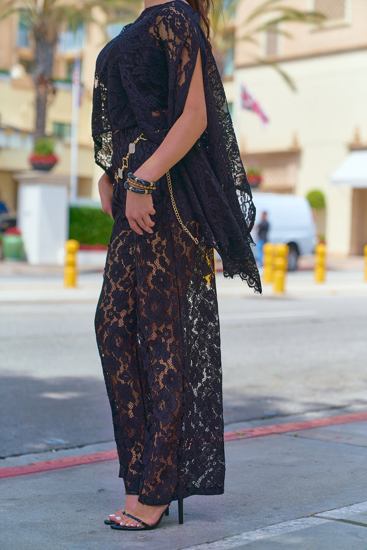 Lace Asymmetrical Top and Pants Set