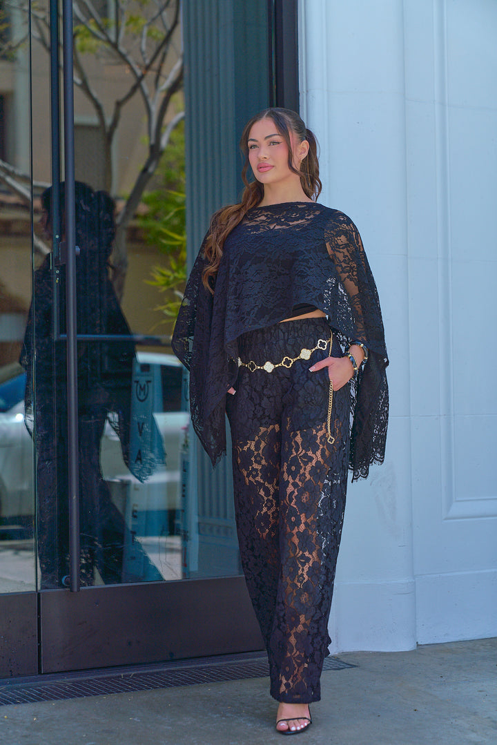 Lace Asymmetrical Top and Pants Set