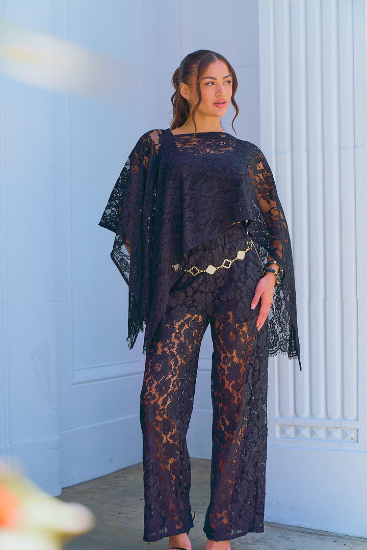 Lace Asymmetrical Top and Pants Set