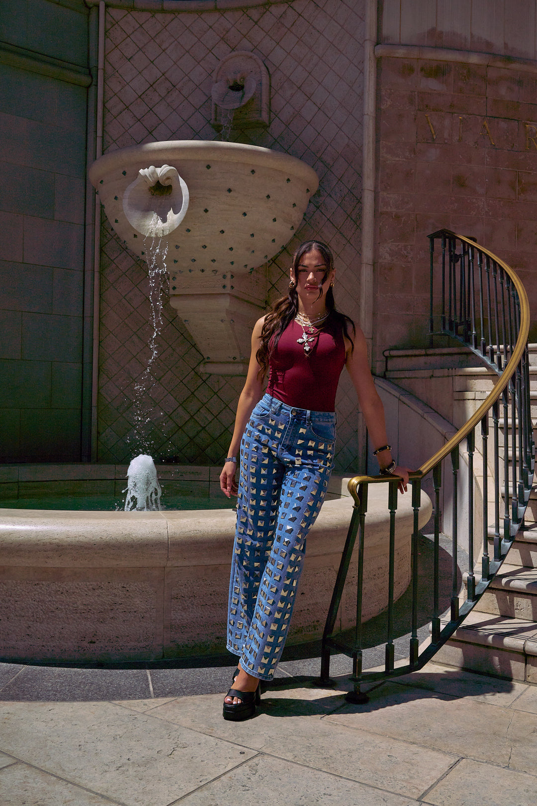 Studded Denim Pants