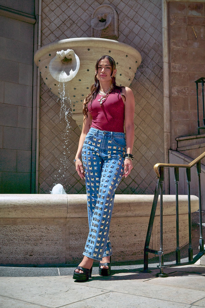 Studded Denim Pants