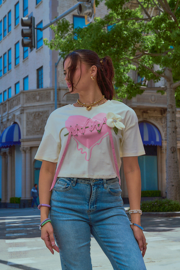Stitched Heart Cropped T-Shirt