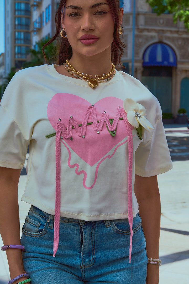 Stitched Heart Cropped T-Shirt