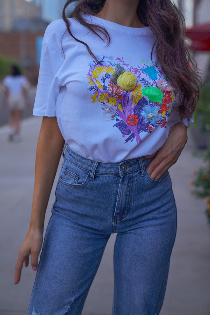 3D Flower Detail T-Shirt