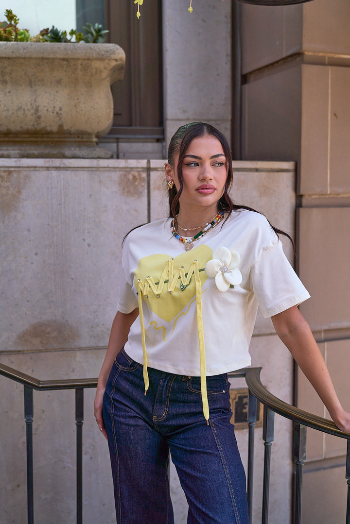 Stitched Heart Cropped T-Shirt