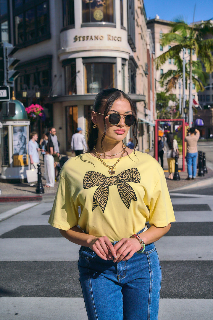 Oversized Bow Zebra Print Detail T-Shirt