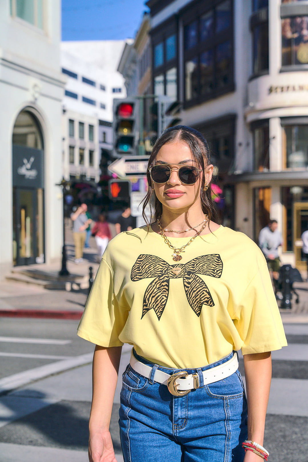 Oversized Bow Zebra Print Detail T-Shirt