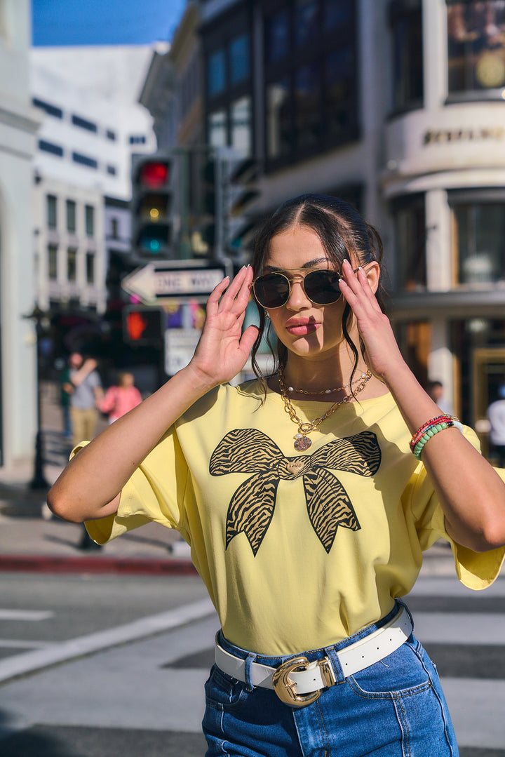 Oversized Bow Zebra Print Detail T-Shirt
