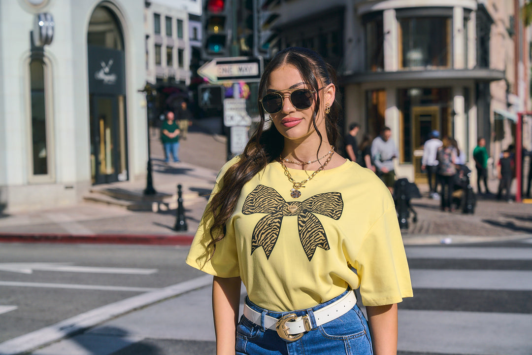 Oversized Bow Zebra Print Detail T-Shirt