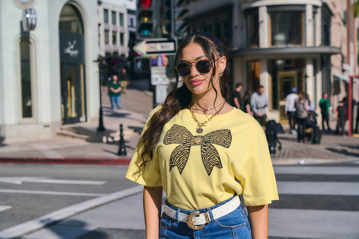 Oversized Bow Zebra Print Detail T-Shirt