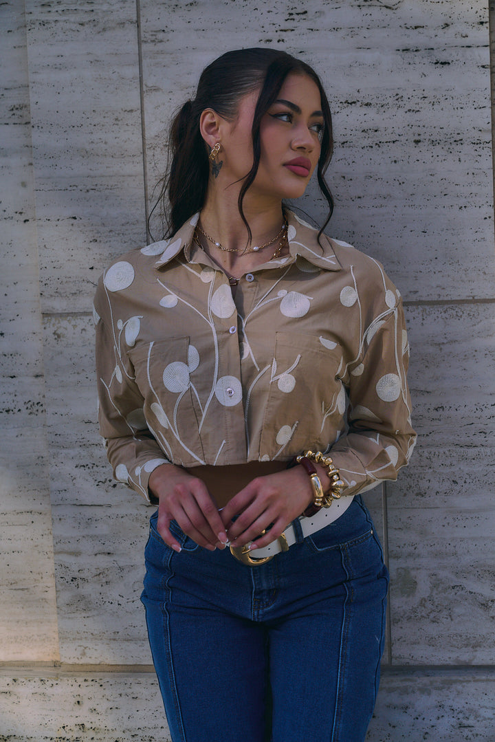 Embroidered Cropped Shirt