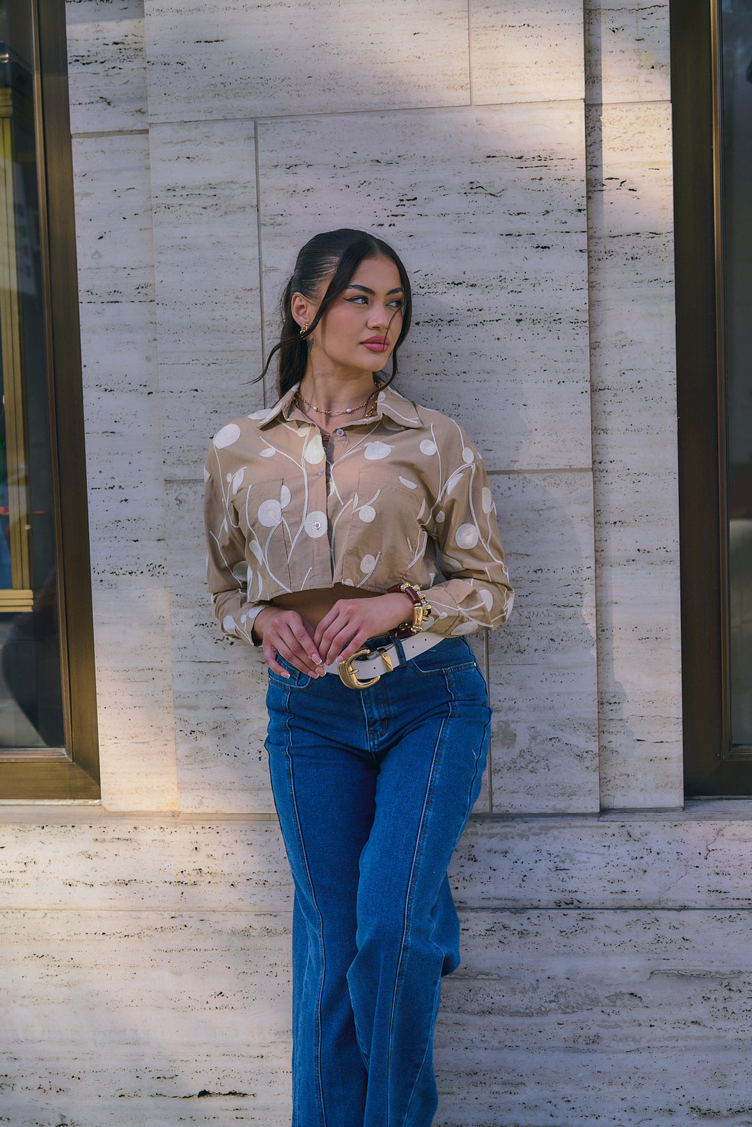 Embroidered Cropped Shirt